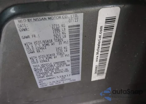 2015 Infiniti Qx60 z USA, uszkodzony, nr VIN 5N1AL0MMXFC538412